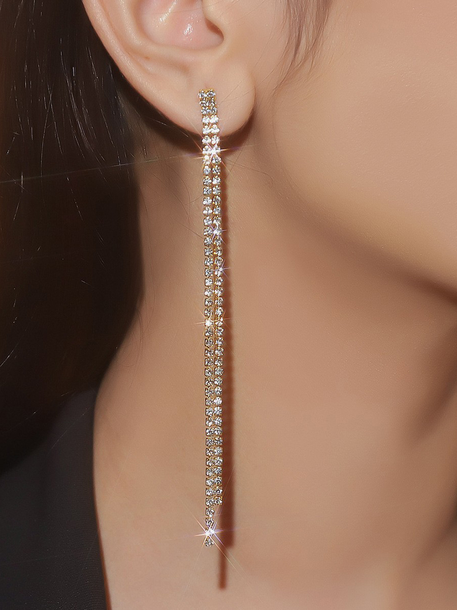 Rhinestone Tassel Simple Earrings