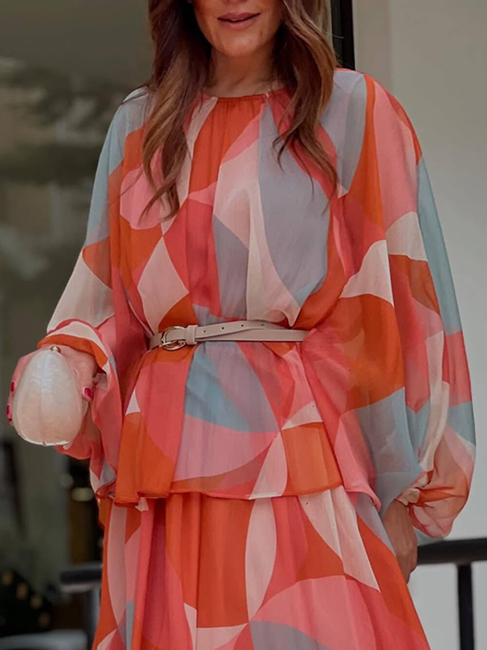 Classic Geometric Print Elastic Waist Maxi Skirt