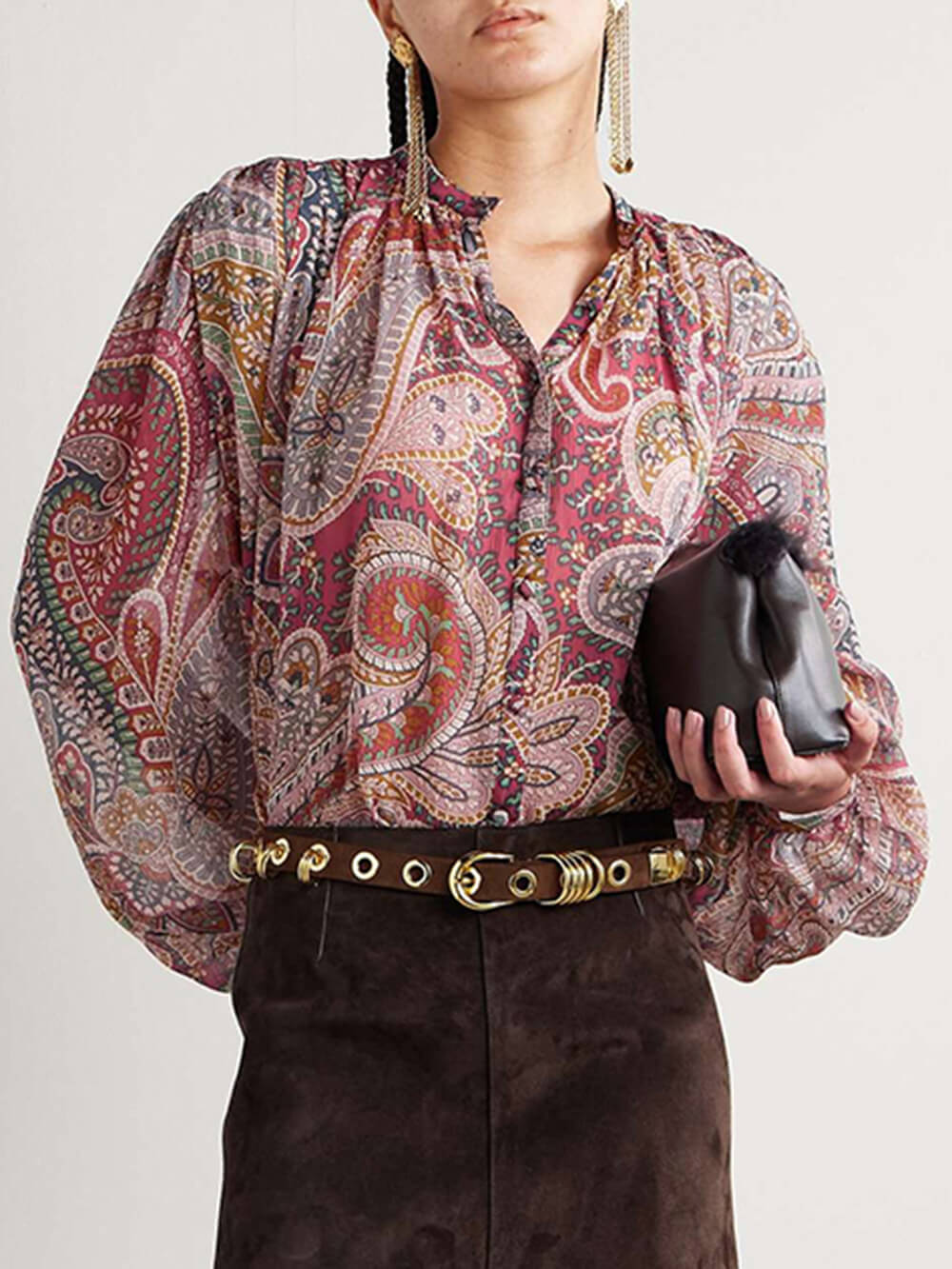 Elegant Paisley Print Chiffon Loose Shirt