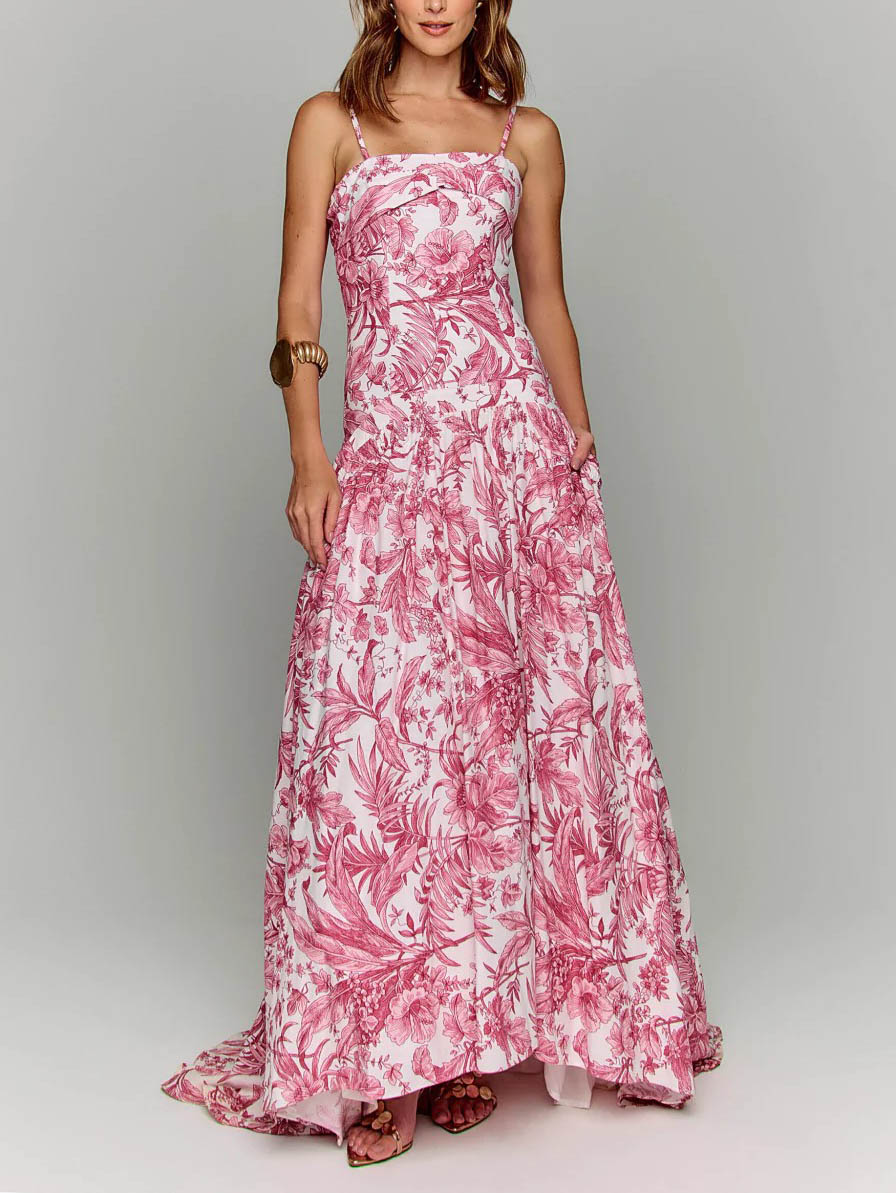 Elegant Fantasy Garden Print Maxi Dress