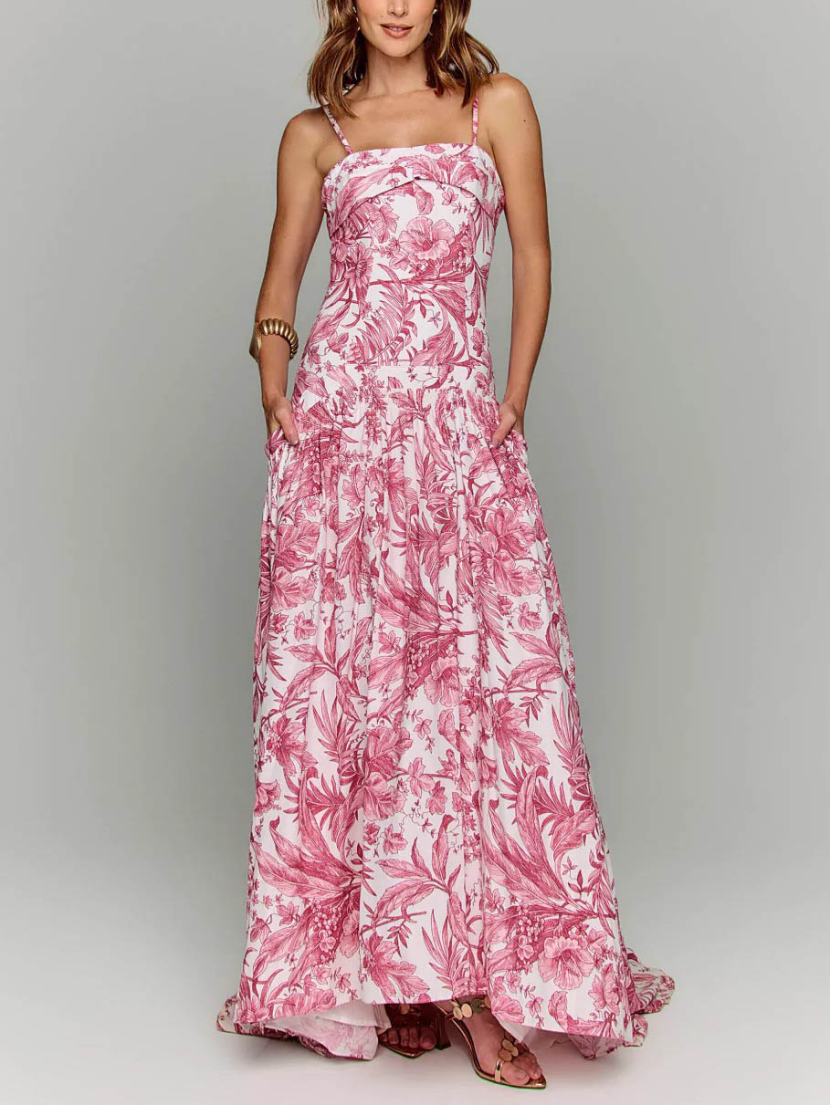 Elegant Fantasy Garden Print Maxi Dress