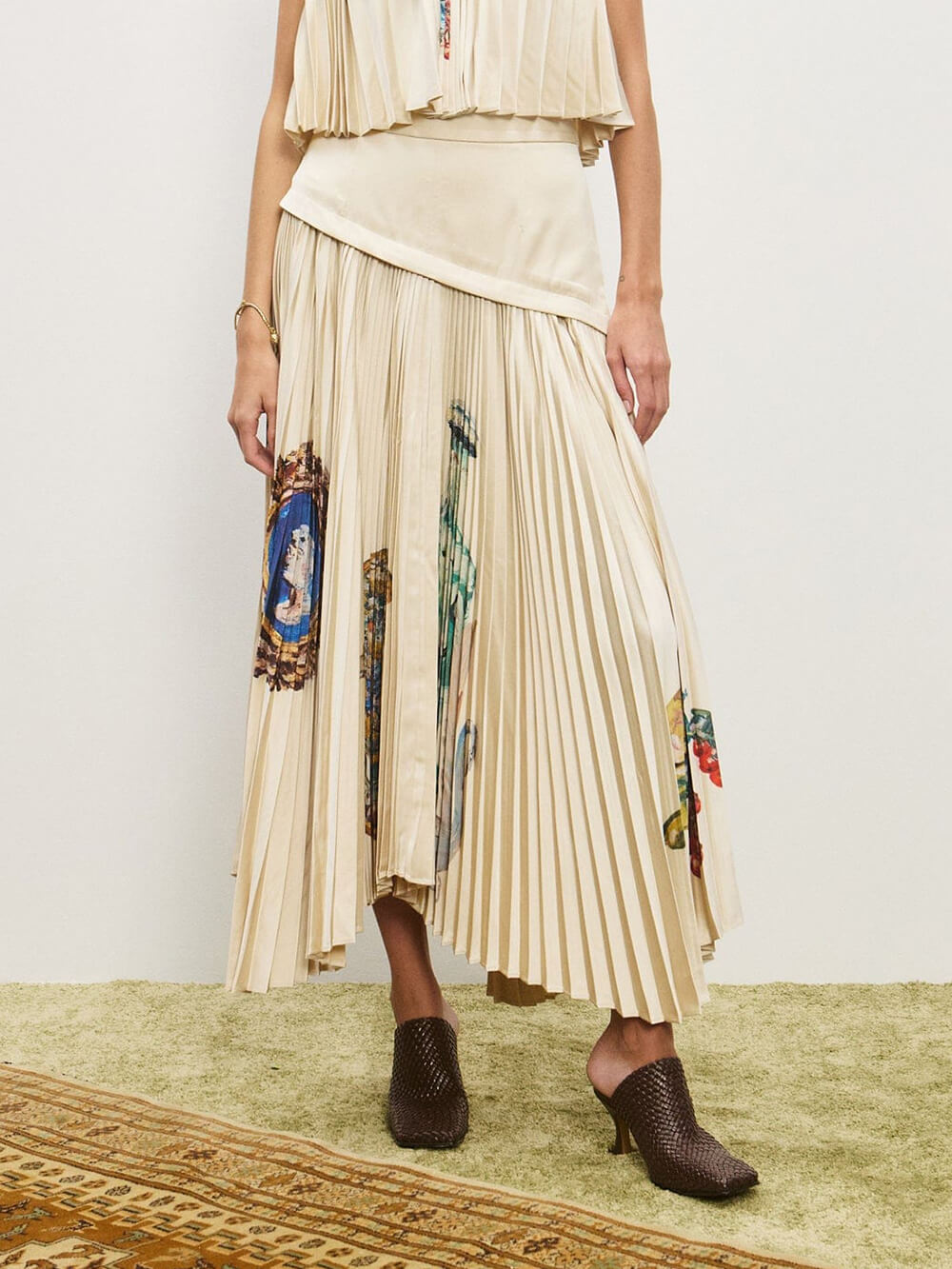 Retro Printed Ruched Tank Top