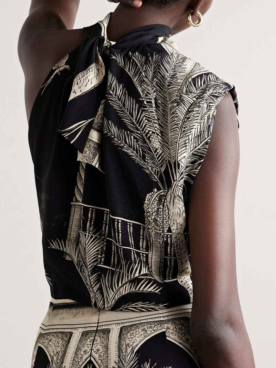 Tropical Palm Leaf Print One-shoulder Tank Top