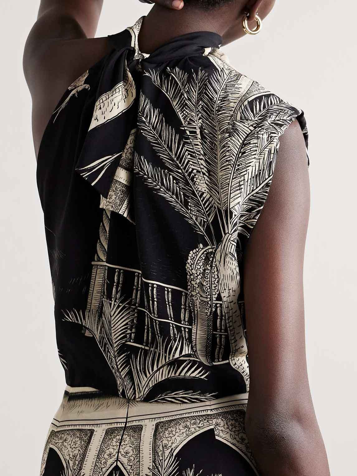 Tropical Palm Leaf Print One-shoulder Tank Top