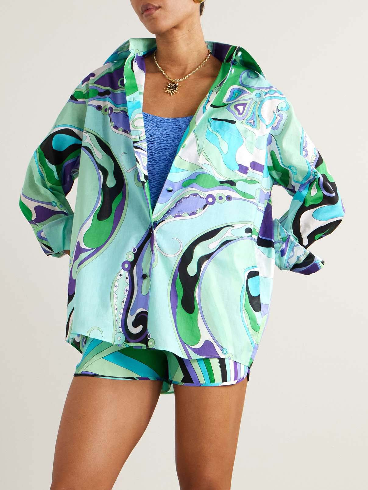 Unique Abstract Floral Print Long Sleeve Shorts Two Piece Set