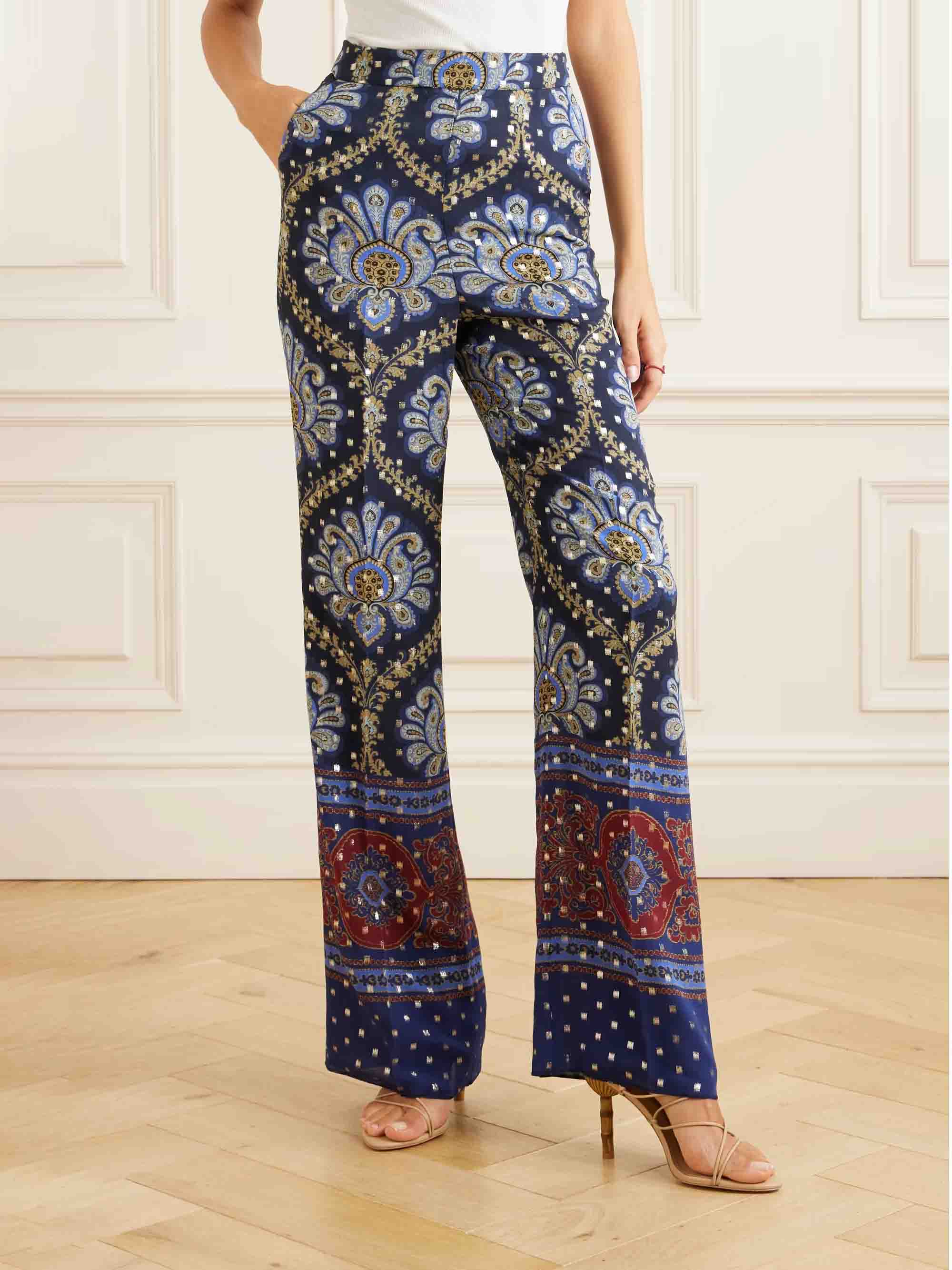 Vintage Paisley Print Straight Pants