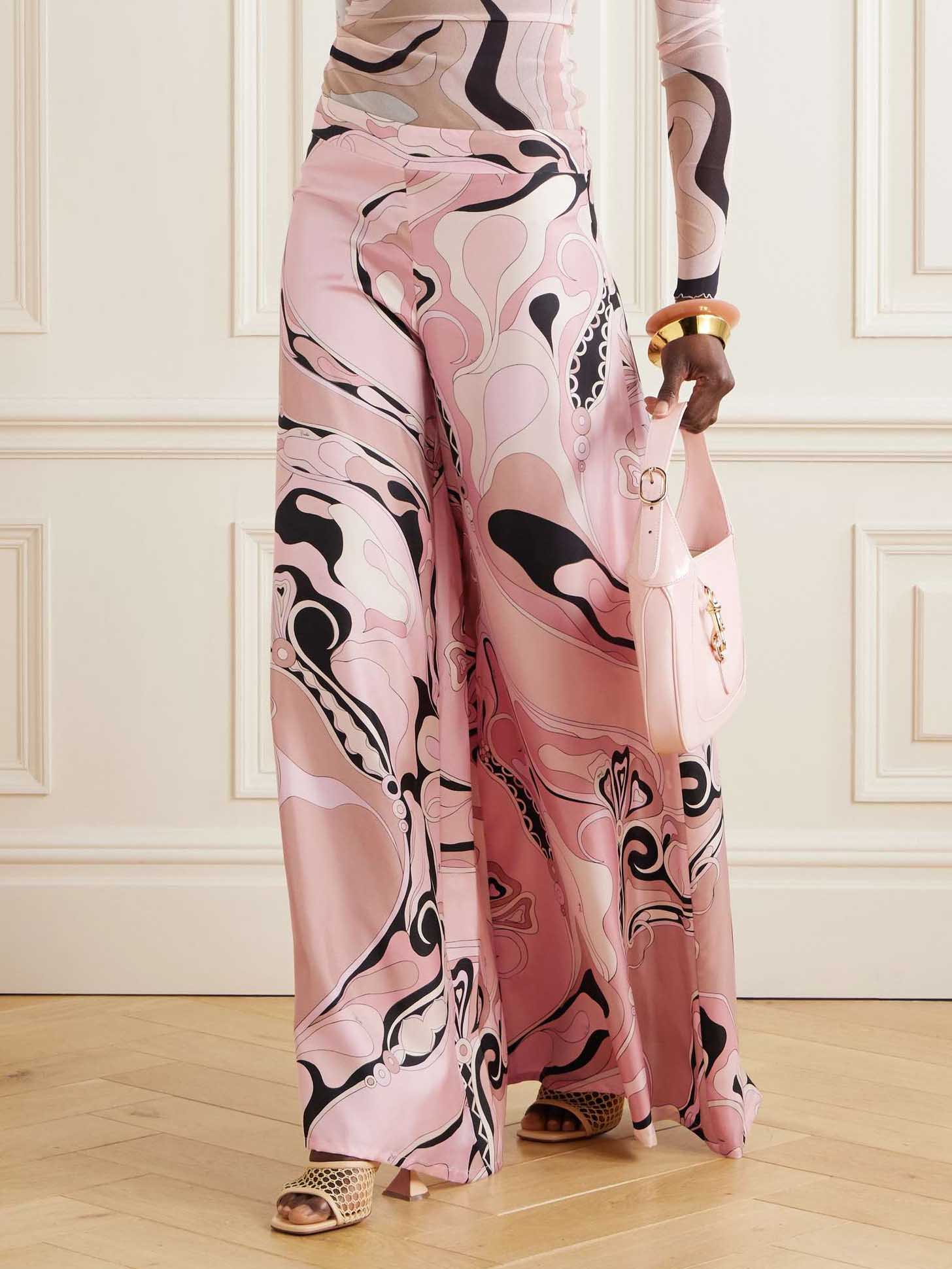 Retro Abstract Floral Print Wide-leg Pants