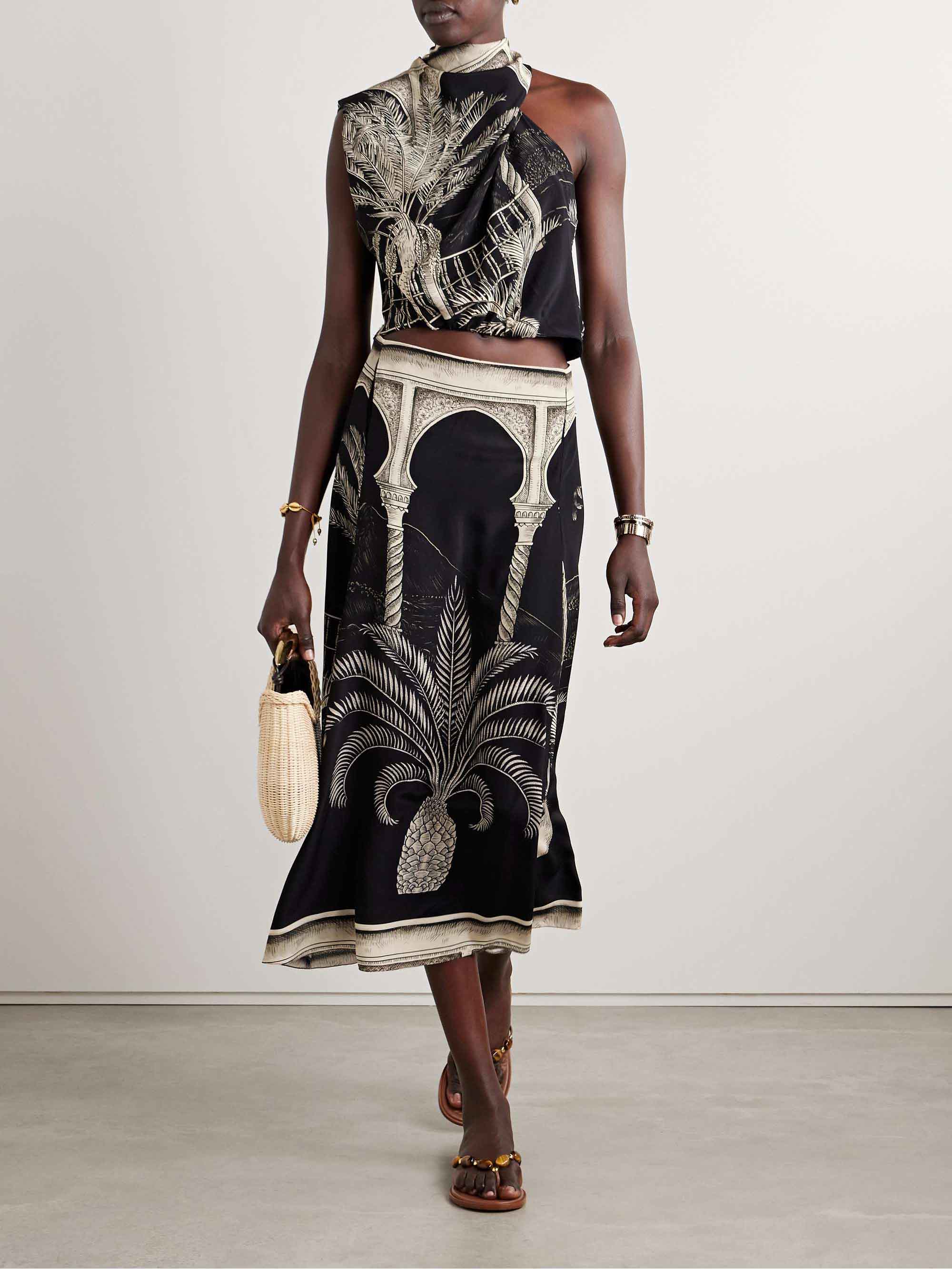 Tropical Palm Leaf Print Skirt