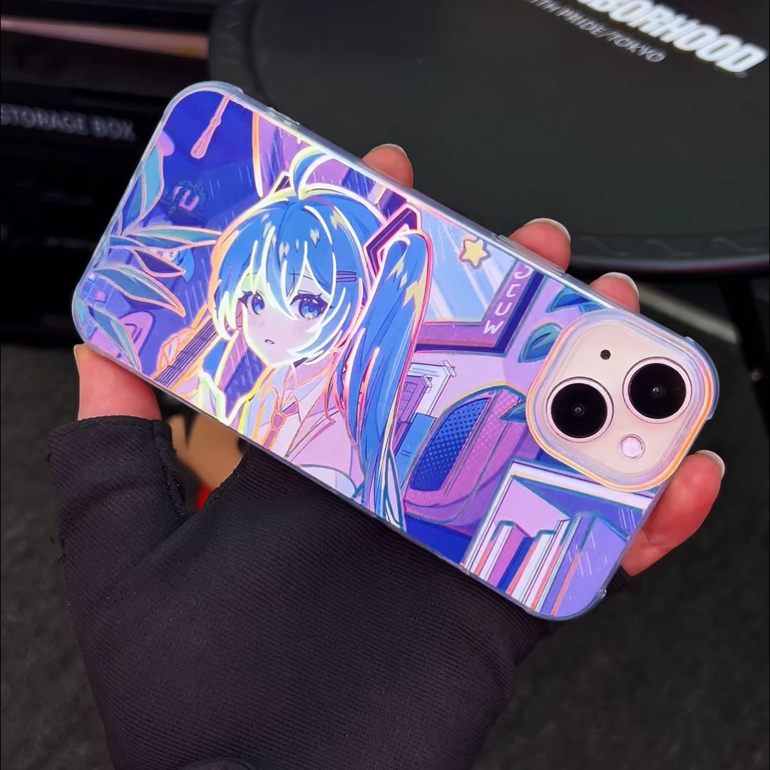 初音未來 極光/彩銀 線條漸變防摔手機殼-GOODTOYSTUDIO