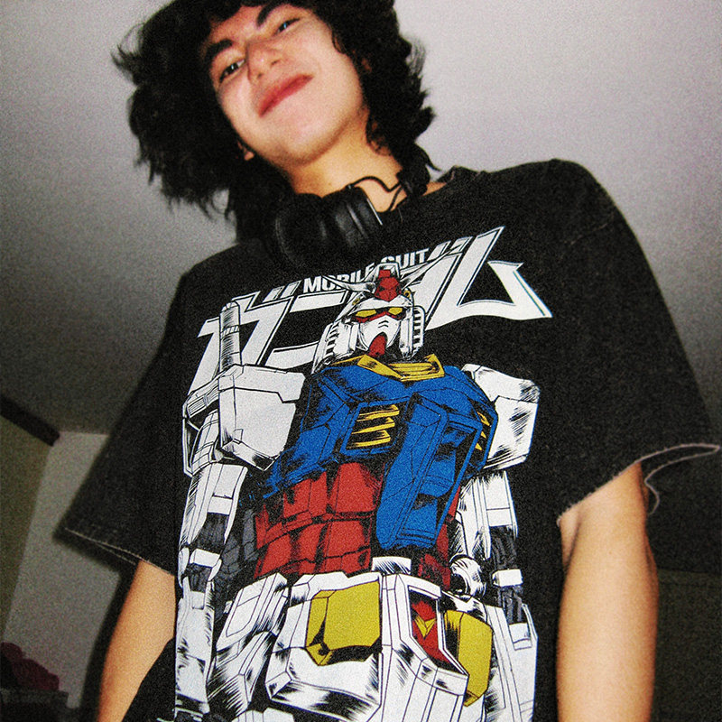 高達機動戰士水洗做舊 2026親子情侶男女同款 印花水洗短袖