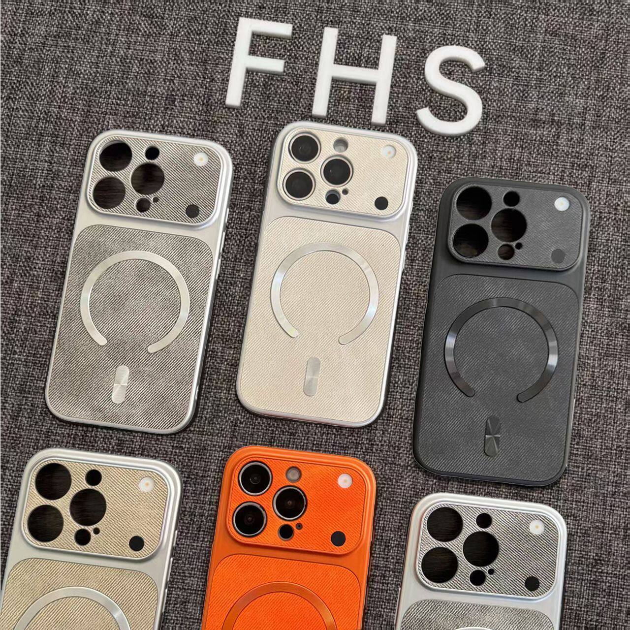 IPhone系列 輕奢極光圈大視窗牛仔布紋Magsafe磁吸手機殼