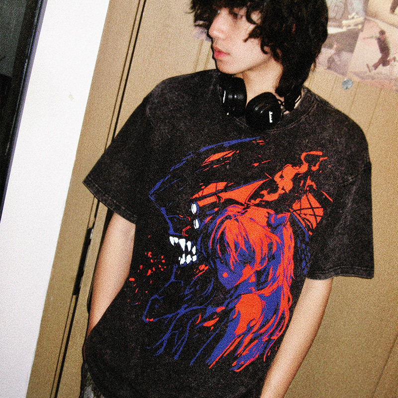 灌籃高手湘北全國大賽出征水洗做舊 2026親子情侶男女同款 印花水洗短袖