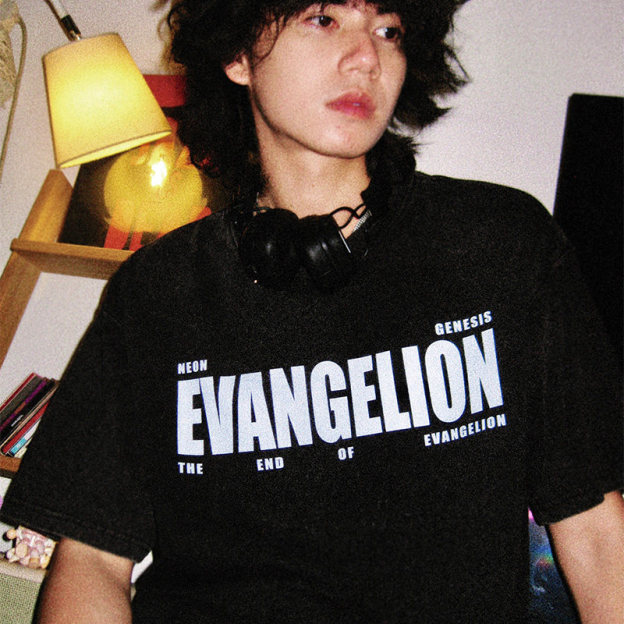 EVA十三號機莉莉絲水洗做舊 2026親子情侶男女同款 印花水洗短袖