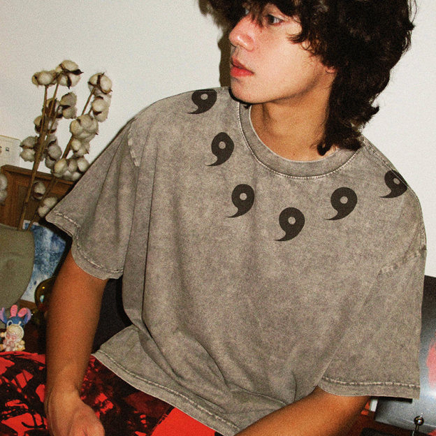 火影宇智波斑六道模式水洗做舊 2026親子情侶男女同款 印花水洗短袖