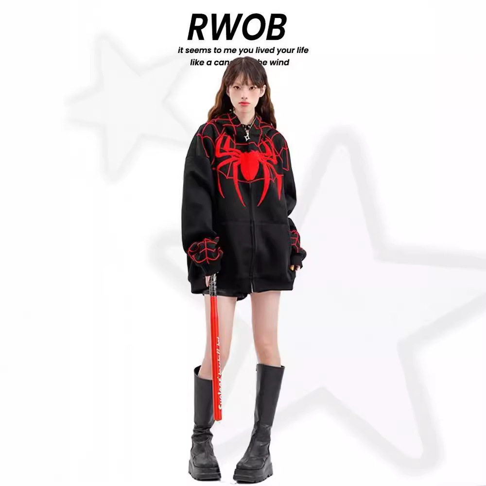 蜘蛛人 Spider-Man 刺繡拉鍊外套｜美式Oversize寬鬆衛衣 情侶潮流外套