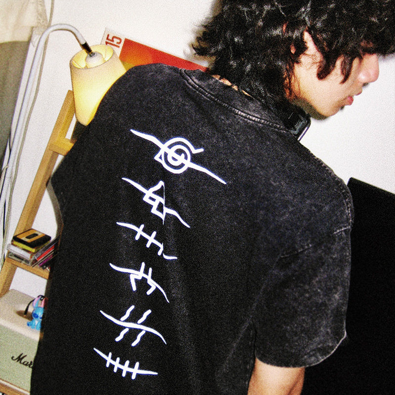 火影忍者曉組織水洗做舊 2026親子情侶男女同款 印花水洗短袖