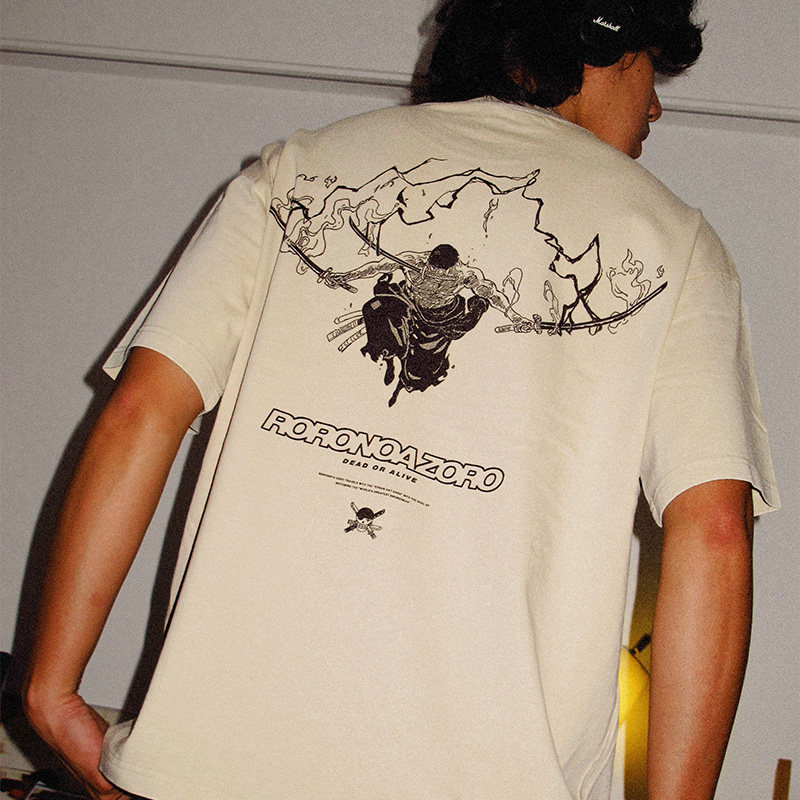 海賊王索隆拔刀水洗做舊 2026親子情侶男女同款 印花水洗短袖