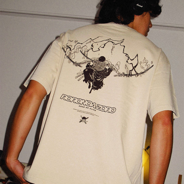 海賊王索隆拔刀水洗做舊 2026親子情侶男女同款 印花水洗短袖