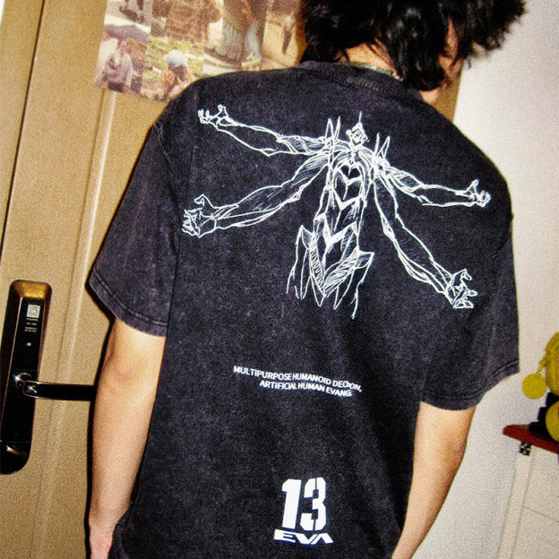 EVA十三號機莉莉絲水洗做舊 2026親子情侶男女同款 印花水洗短袖