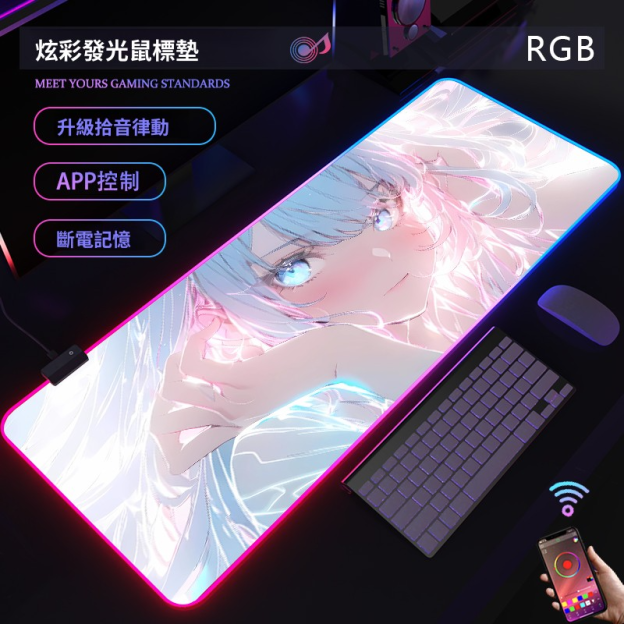 動漫RGB發光 主題桌墊 布質滑鼠墊 【支持客製化，聯係客服】