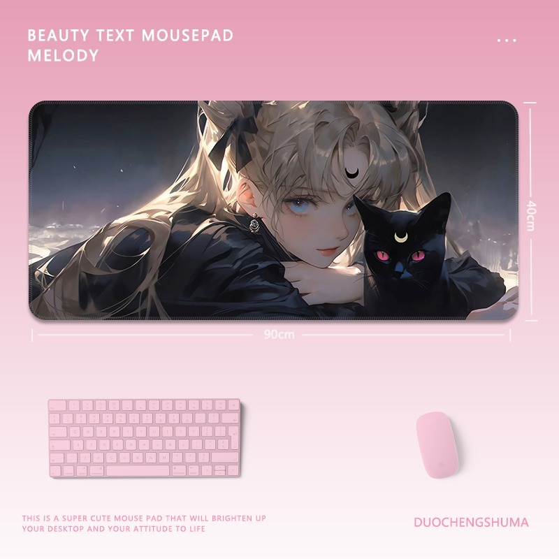 黑貓女孩 主題桌墊 布質滑鼠墊-GOODTOYSTUDIO