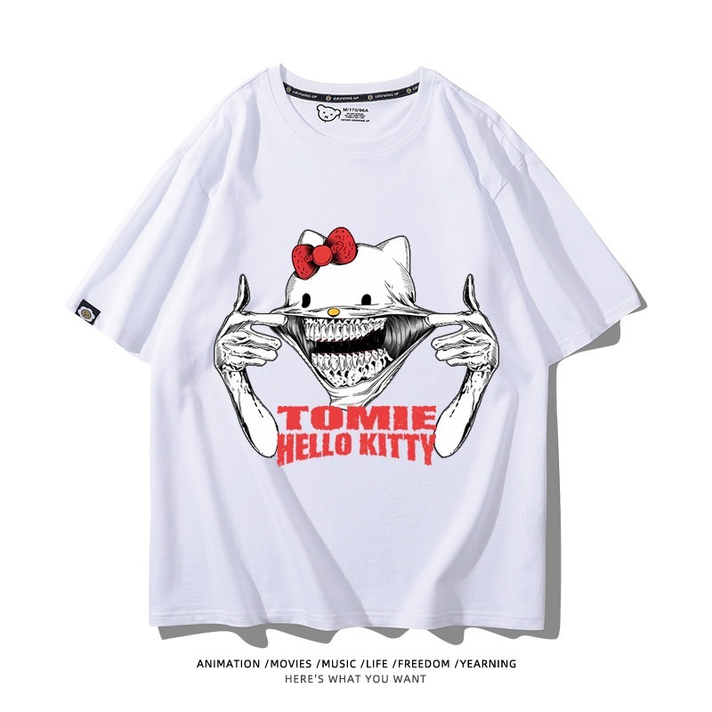 伊藤潤二X三麗鷗富江Hello kitty周邊 印花短袖T恤