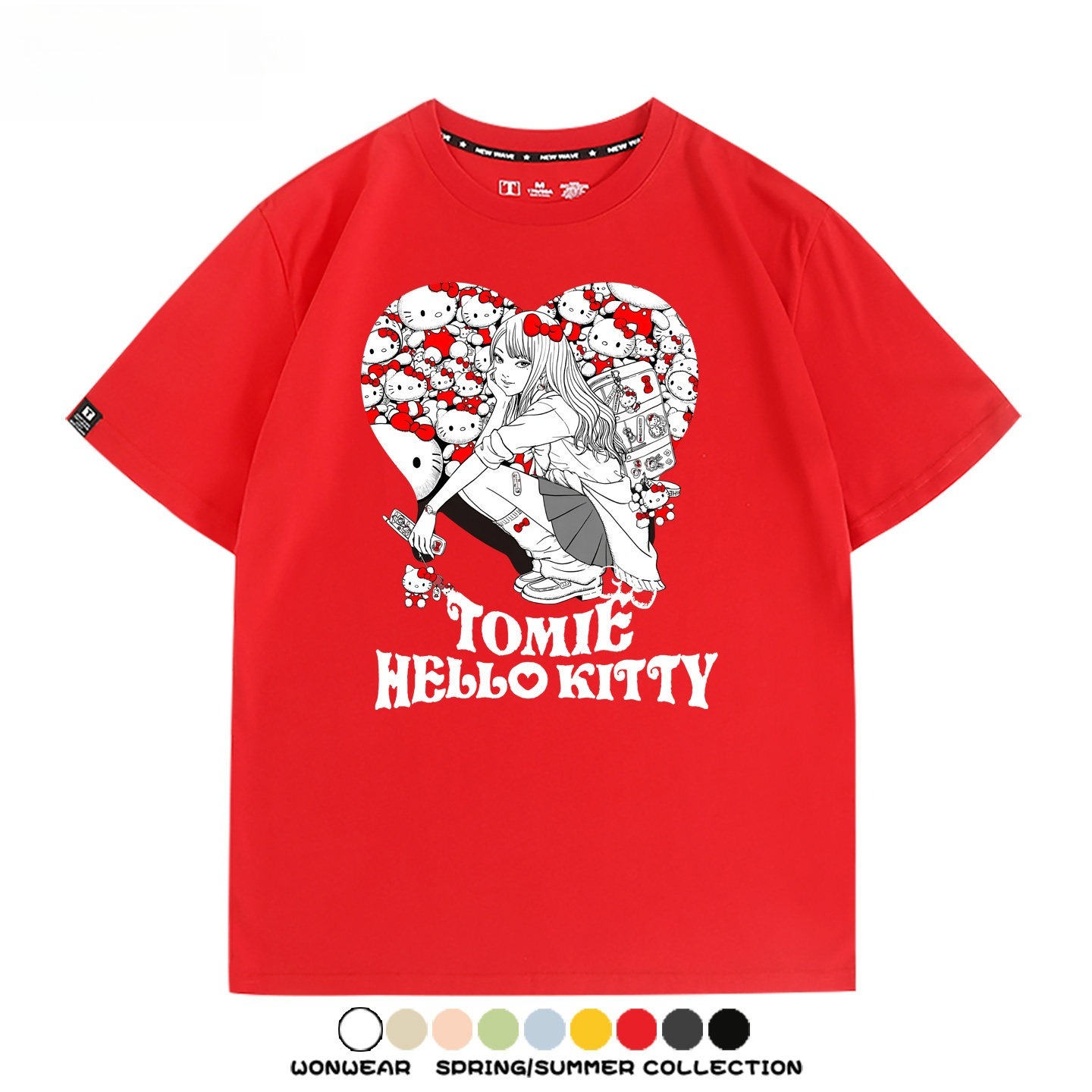 伊藤潤二X三麗鷗富江Hello kitty周邊 印花短袖T恤