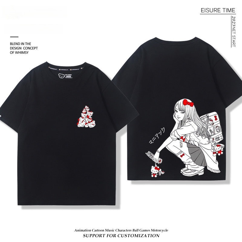 富江 X Hellokitty凱蒂貓周邊 男女同款 印花短袖T恤