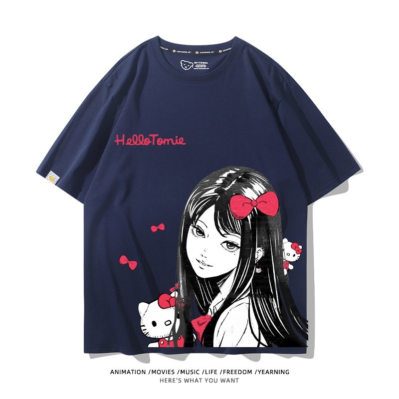 伊藤潤二X三麗鷗富江Hello kitty周邊 印花短袖T恤