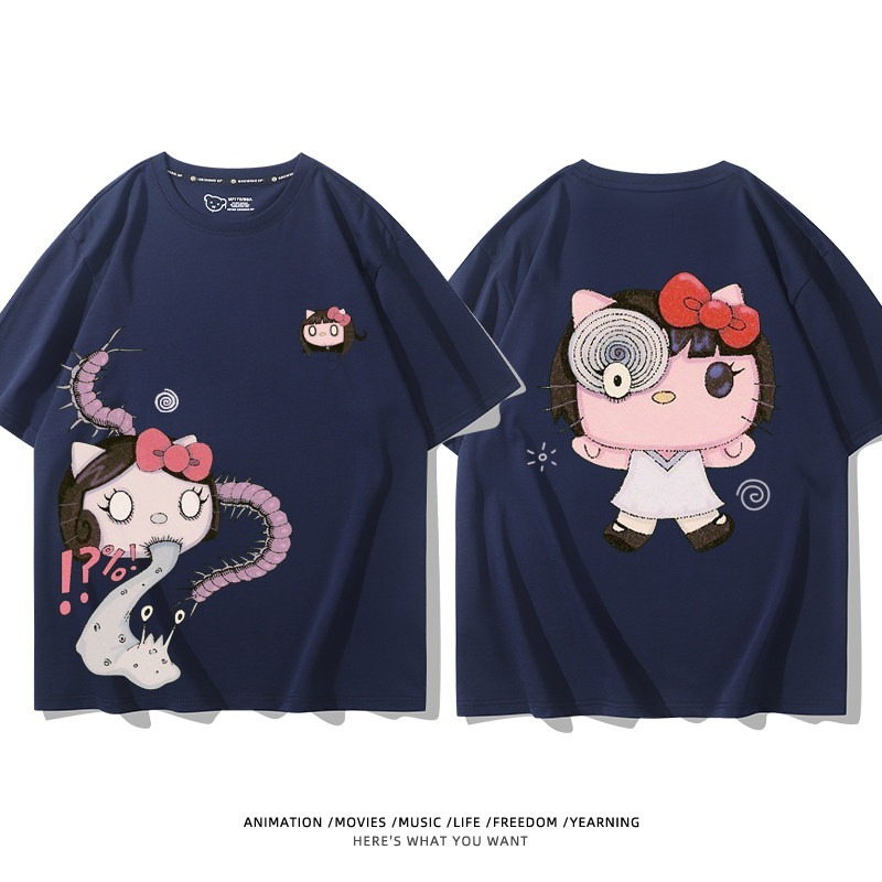 伊藤潤二X三麗鷗富江Hello kitty周邊 印花短袖T恤