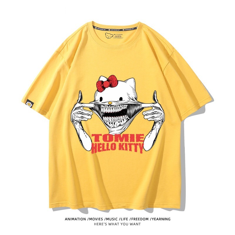 伊藤潤二X三麗鷗富江Hello kitty周邊 印花短袖T恤