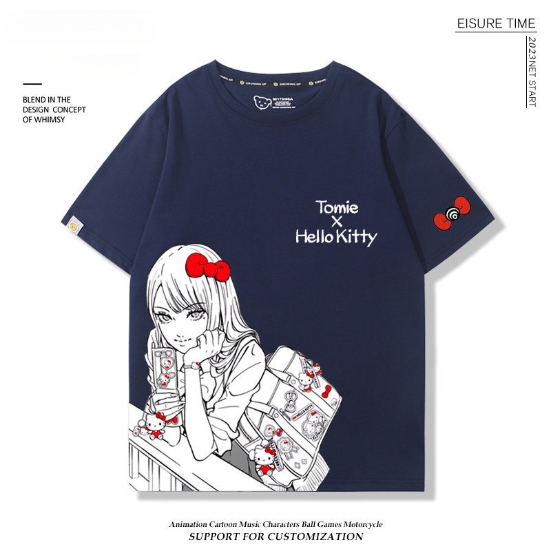富江 X Hellokitty凱蒂貓周邊 男女同款 印花短袖T恤