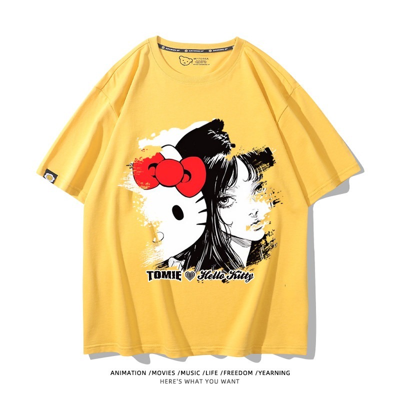 伊藤潤二X三麗鷗富江Hello kitty周邊 印花短袖T恤