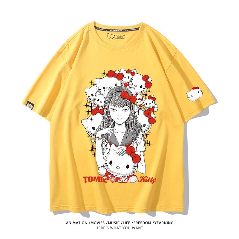 伊藤潤二X三麗鷗富江Hello kitty周邊 印花短袖T恤