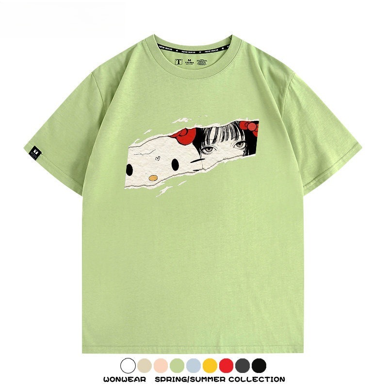 伊藤潤二X三麗鷗富江Hello kitty周邊 印花短袖T恤