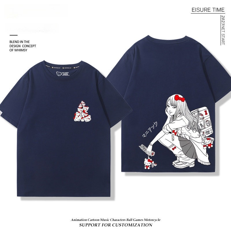富江 X Hellokitty凱蒂貓周邊 男女同款 印花短袖T恤