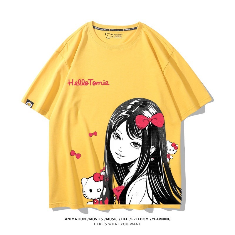 伊藤潤二X三麗鷗富江Hello kitty周邊 印花短袖T恤