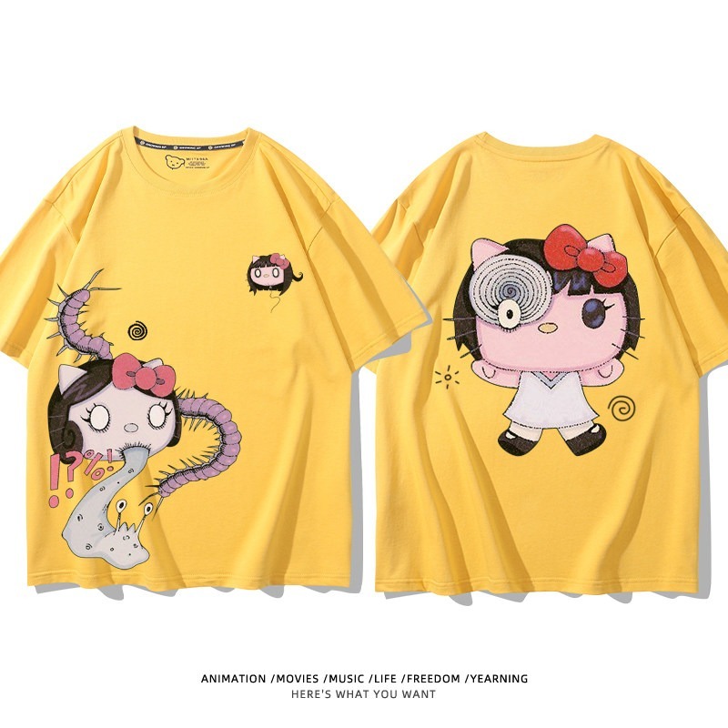 伊藤潤二X三麗鷗富江Hello kitty周邊 印花短袖T恤