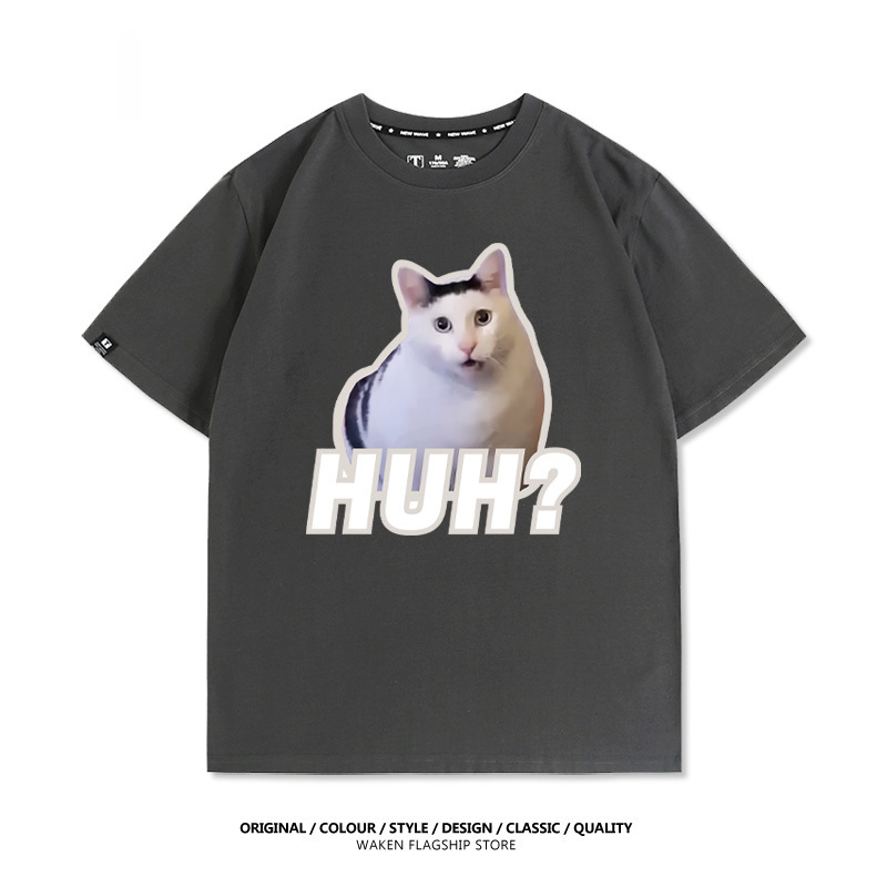 HUH貓咪表情包 印花T恤-GOODTOYSTUDIO