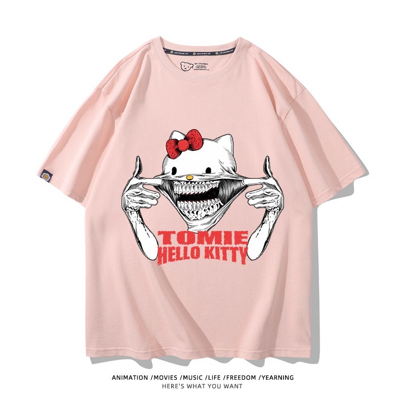 伊藤潤二X三麗鷗富江Hello kitty周邊 印花短袖T恤