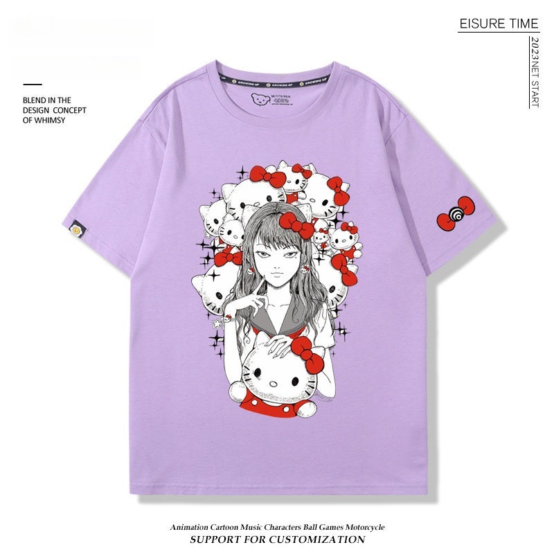 富江 X Hellokitty凱蒂貓周邊 男女同款 印花短袖T恤