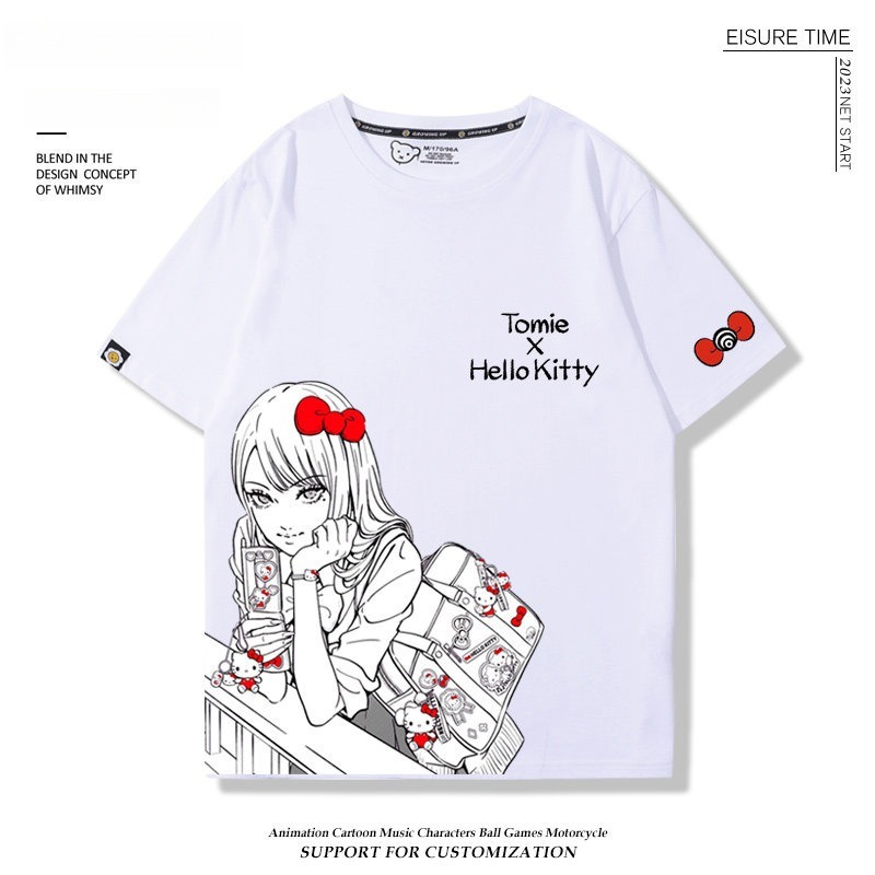 富江 X Hellokitty凱蒂貓周邊 男女同款 印花短袖T恤