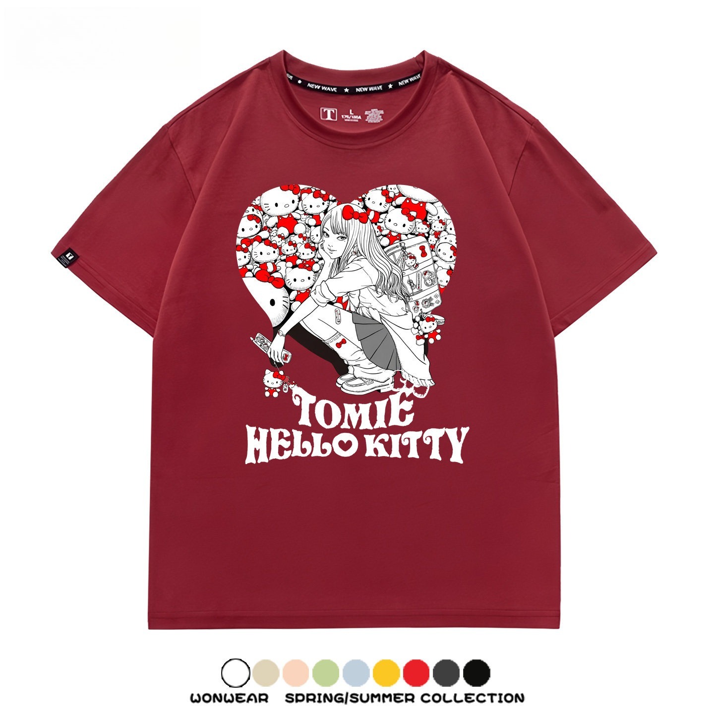 伊藤潤二X三麗鷗富江Hello kitty周邊 印花短袖T恤