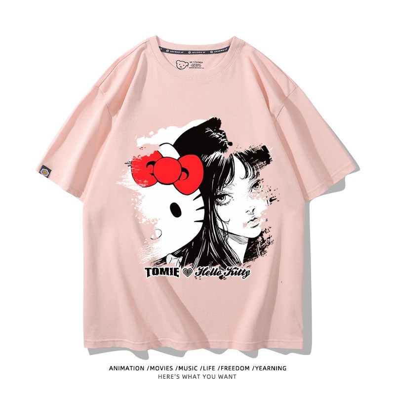 伊藤潤二X三麗鷗富江Hello kitty周邊 印花短袖T恤