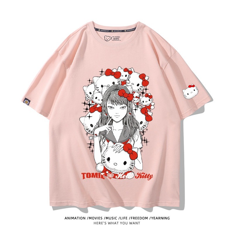 伊藤潤二X三麗鷗富江Hello kitty周邊 印花短袖T恤