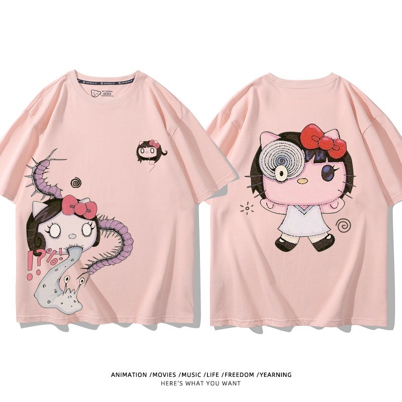 伊藤潤二X三麗鷗富江Hello kitty周邊 印花短袖T恤