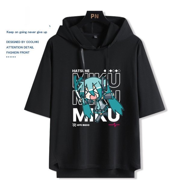 初音動漫未來miku 連帽短袖t恤