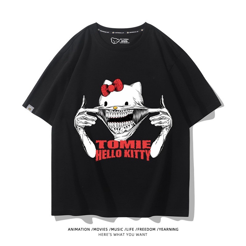 伊藤潤二X三麗鷗富江Hello kitty周邊 印花短袖T恤