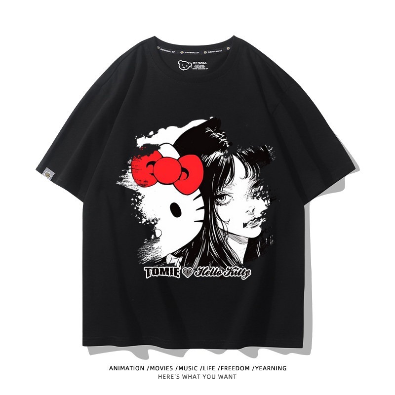 伊藤潤二X三麗鷗富江Hello kitty周邊 印花短袖T恤