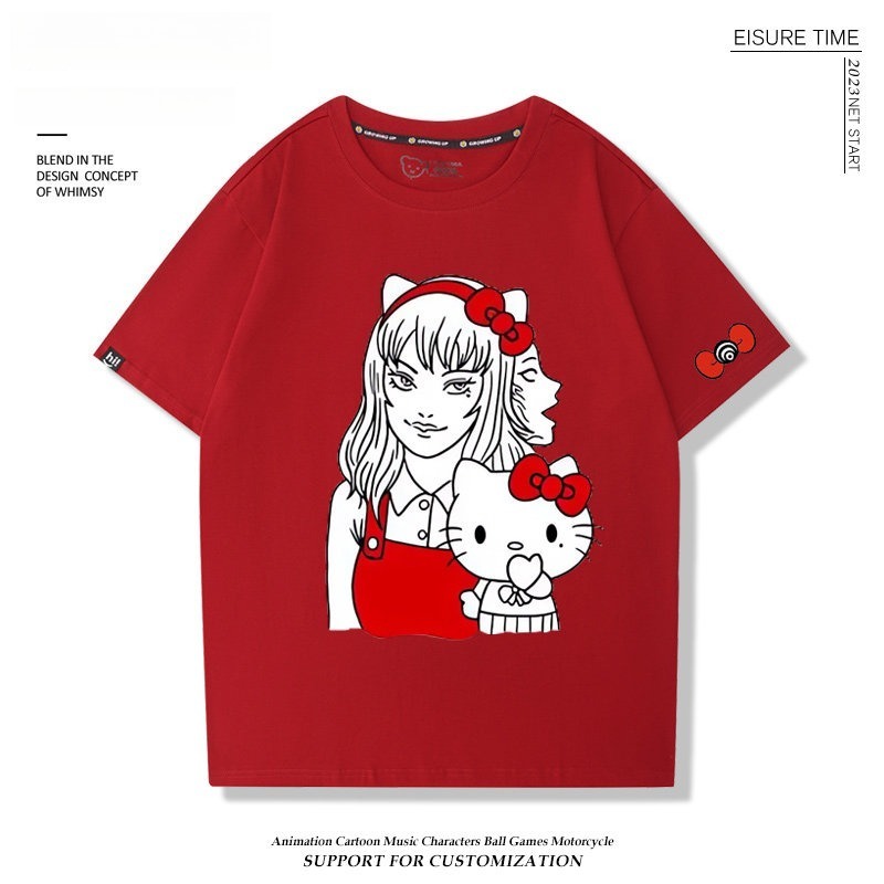 富江 X Hellokitty凱蒂貓周邊 男女同款 印花短袖T恤